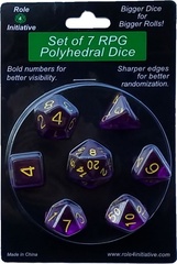 Set Of 7 Dice: Translucent Dark Purple W/ Gold