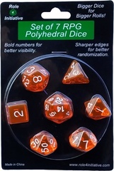 Set Of 7 Dice: Translucent Orange W/ White