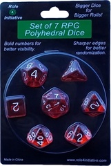 Set Of 7 Dice: Translucent Red W/ White