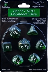 Set Of 7 Dice:Translucent Dark Green W/ White