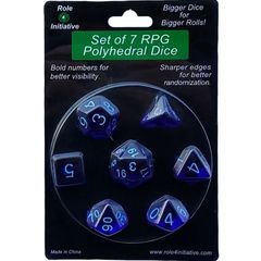 Set Of 7 Polyhedral Dice: Translucent Dark Blue With Light Blue Numbers