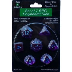 Set Of 7 Polyhedral Dice: Translucent Dark Purple With Light Blue Numbers