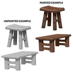 Pathfinder Battles Unpainted Minis - Wooden Table And Stools