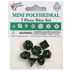 Mini Polyhedral Dice: Opaque - Black With Green Numbers (7Ct)