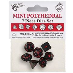 Mini Polyhedral Dice: Opaque - Black With Red Numbers (7Ct)