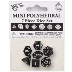 Mini Polyhedral Dice: Opaque - Black With White Numbers (7Ct)