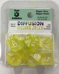 Set Of 7 Dice - Diffusion Ochre Jelly/White