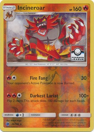 Incineroar - 26/149 - Rare - Pokemon League Promo