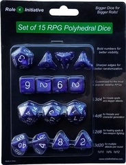 Set Of 15 Dice: Marble Purple W/ White Numbers