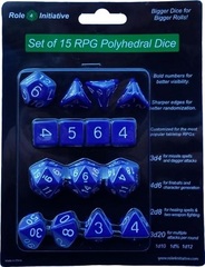 Set Of 15 Dice: Opaque Dark Blue W/ White Numbers