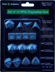 Set Of 15 Dice: Opaque Dark Gray W/Light Blue Nos