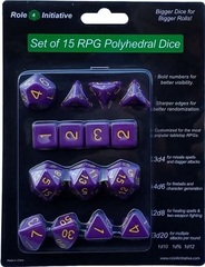 Set Of 15 Dice: Opaque Dark Purple W/ Gold Numbers