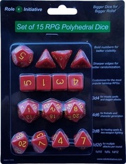 Set Of 15 Dice: Opaque Red W/ Gold Numbers