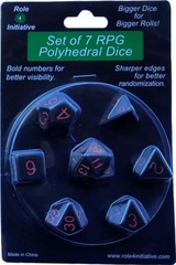 Set Of 7 Dice: Opaque Black W/ Red Numbers