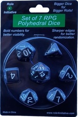 Set Of 7 Dice: Opaque Black W/ White Numbers