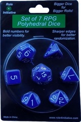 Set Of 7 Dice: Opaque Dark Blue W/ White Numbers