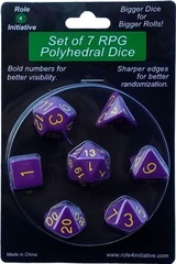 Set Of 7 Dice: Opaque Dark Purple W/ Gold Numbers