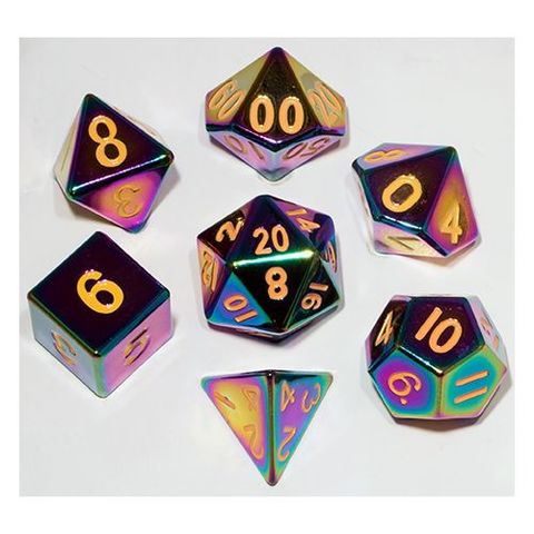 Metallic Dice Games - 7 Count Dice Metal Set: Flame Torched Rainbow