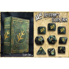 Infinite Black - Elder Dice: 9Ct Polyhedral Set - Lovecraft Elder Sign (Green)