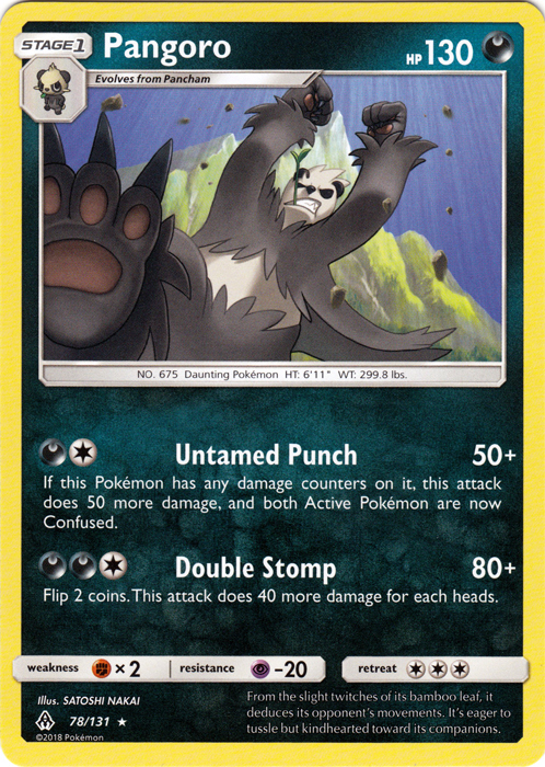 x4 Pangoro - 78/131 - Rare Pokemon SM6 Forbidden Light M/NM