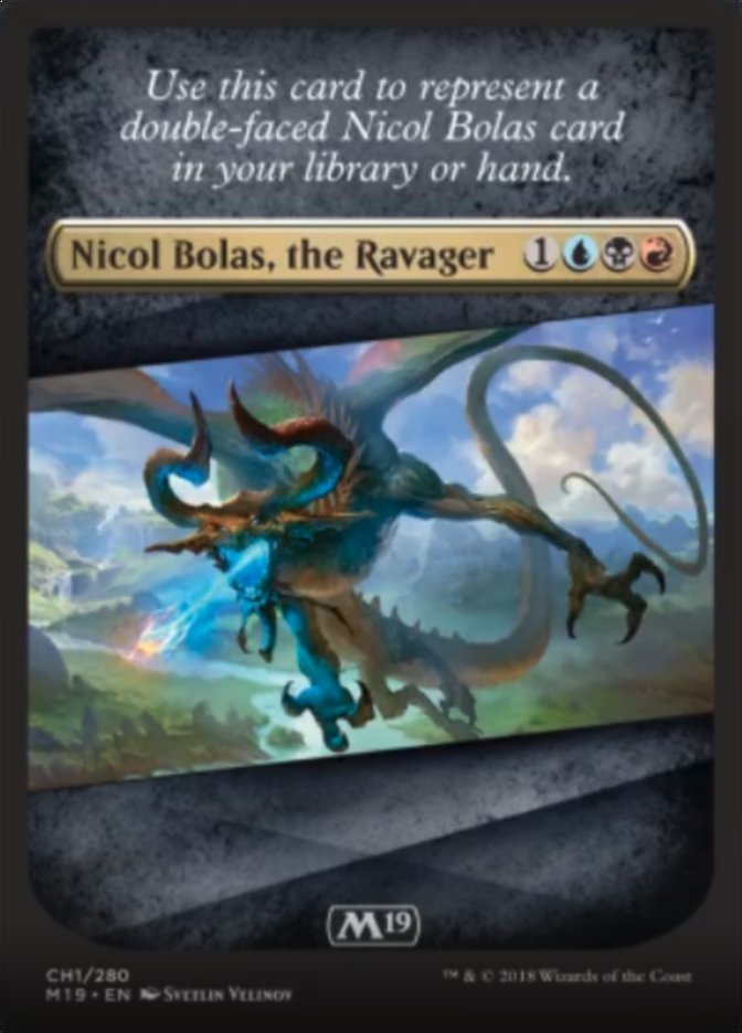 4x Nicol Bolas, the Ravager Double-Faced Checklist Card M19 (CH1