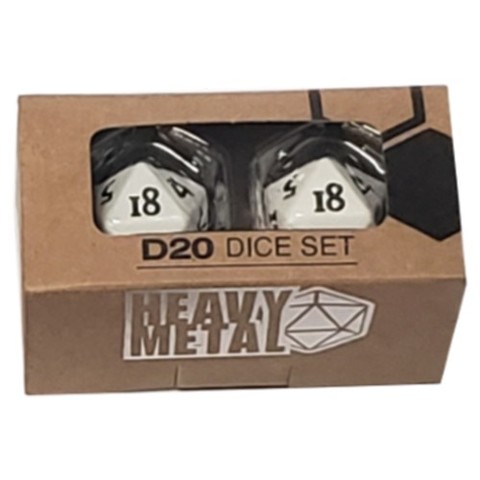 Ultra Pro - Heavy Metal Dice D20: Set Of 2 - White With Black Numbers