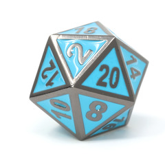 Single d20 - Gothica Shiny Silver w/ Black