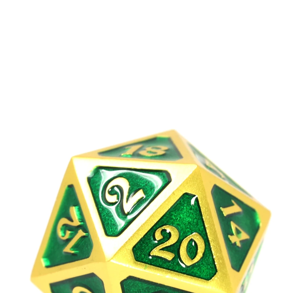 Single d20 - Mythica Satin Gold Emerald