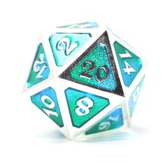 Single d20 - Silver Tourmaline Gemstone