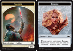 Serra the Benevolent Emblem (020) // Soldier (004) Double-Sided Token