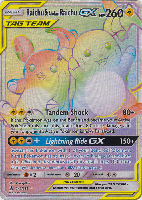 Raichu & Alolan Raichu GX (Secret) --- 241/236 - Secret Rare