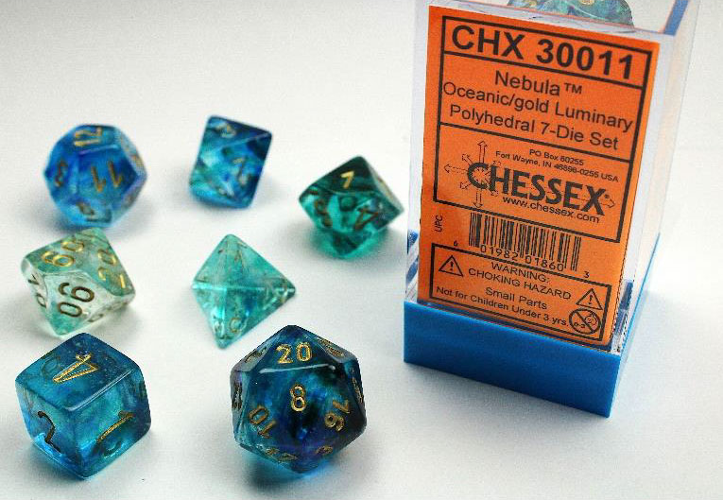 Nebula Oceanic/gold Luminary Polyhedral 7-Die Set - CHX30011