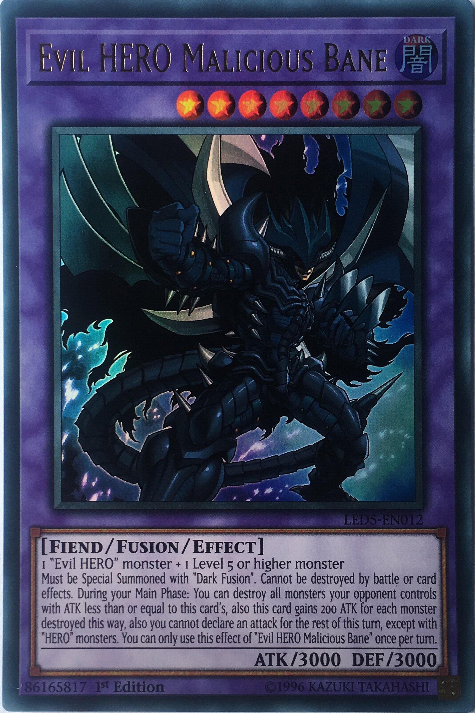 Evil HERO Malicious Bane - LED5-EN012 - Ultra Rare - 1st Edition