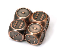 Set of 4 mini D6 with pips - Battleworn Copper