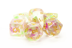 Old School RPG Dice Set: Nebula - Rose Red & Green