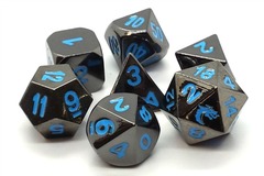 Old School RPG Metal Dice: Halfling Forged - Black Nickel w/ Blue