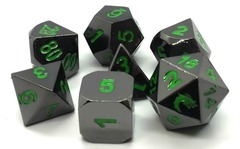 Old School RPG Metal Dice: Halfling Forged - Black Nickel w/ Green