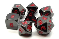 Old School RPG Metal Dice: Halfling Forged - Black Nickel w/ Red