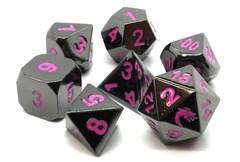 Old School RPG Metal Dice: Halfling Forged - Black Nickel w/ Pink