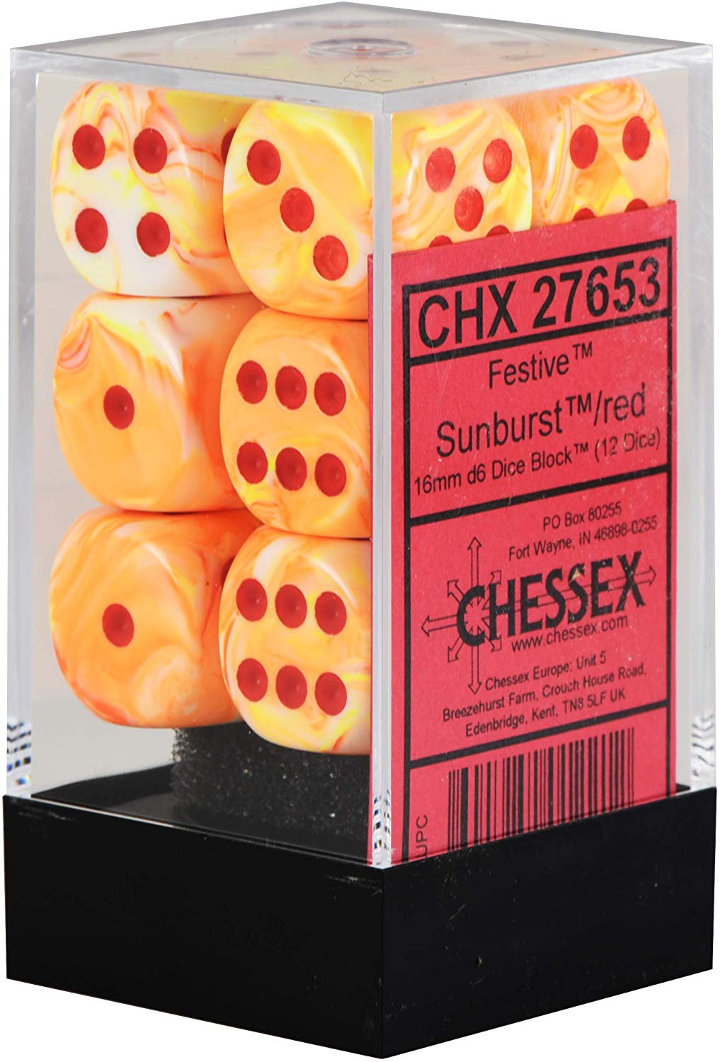 Festive Sunburst with Red 16mm d6 Dice Block - CHX27653