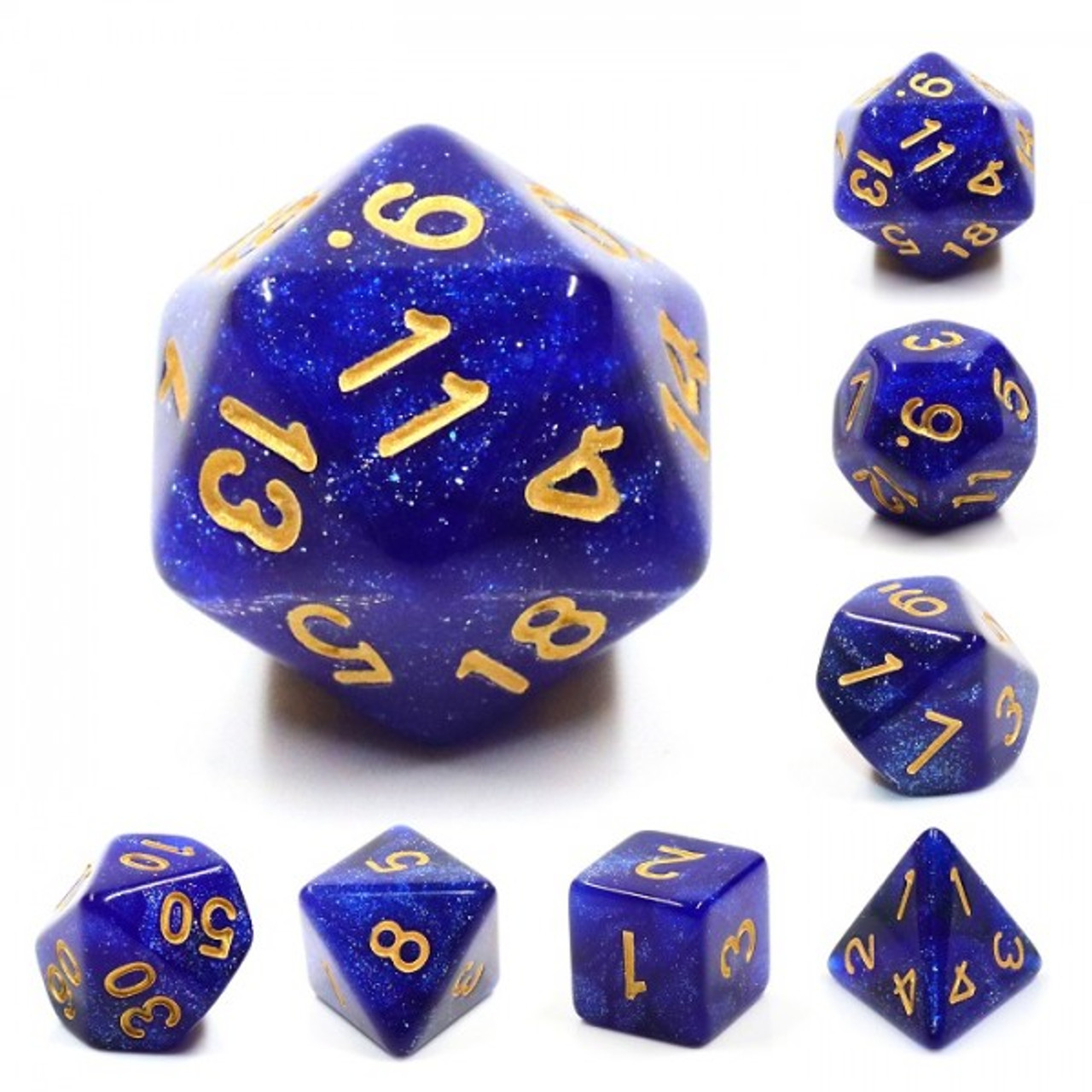 HD Polyhedral 7 Dice Set Blue Galaxy