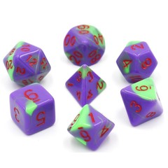 HD Polyhedral 7 Dice Set (Purple+Green) Red font Blend color dice