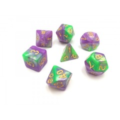 HD Polyhedral 7 Dice Set Purple Green blend dice