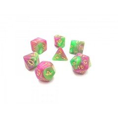 HD Polyhedral 7 Dice Set Green+Rose Red Blend color