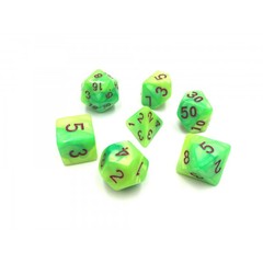 HD Polyhedral 7 Dice Set Yellow Green blend(purple font)