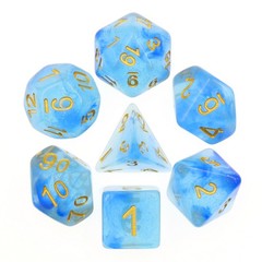 HD Polyhedral 7 Dice Set Blue Transparent Glitter Dice