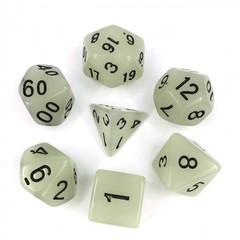 HD Polyhedral 7 Dice Set Glow in the dark White dice set