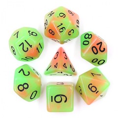 HD Polyhedral 7 Dice Set (Orange+Green) Glow in the dark dice