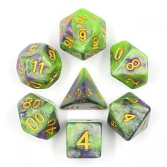 HD Polyhedral 7 Dice Set (Purple+Green ) Galaxy Dice Set