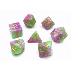 HD Polyhedral 7 Dice Set (Purple+Green+White) Marble Dice